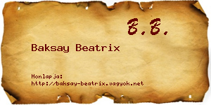 Baksay Beatrix névjegykártya